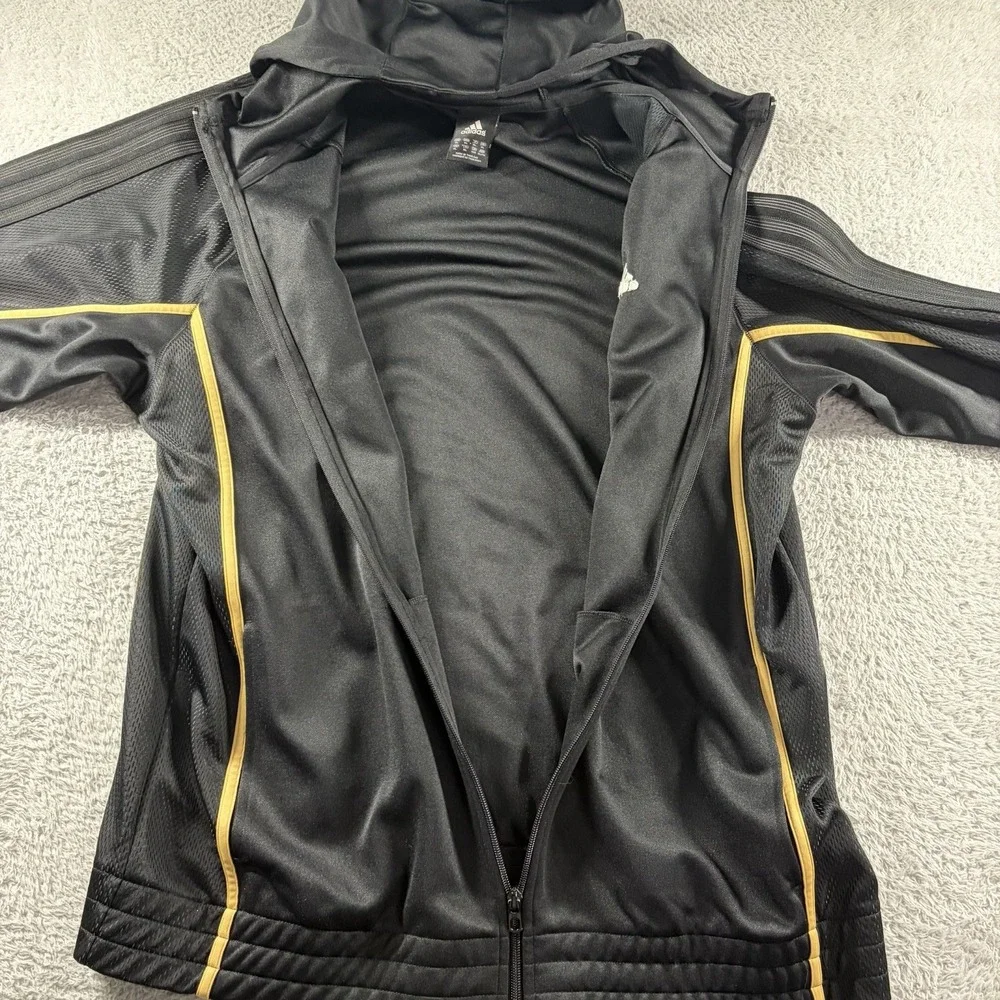 Adidas Track Jacket Mens XL Tall Full Zip Hooded Black Gold Sweater